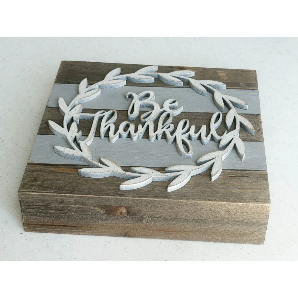 Be Thankful Wood Crate Style Wall Hanging or Stand Up 3D Cabin Country 7.875
